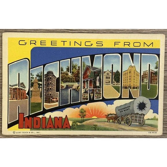 Greetings from Richmond, Indiana LARGE LETTER Vintage postcard - Picture 1 of 2